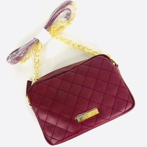 IMAN Red Leather Crossbody Bag With Chain Strap
